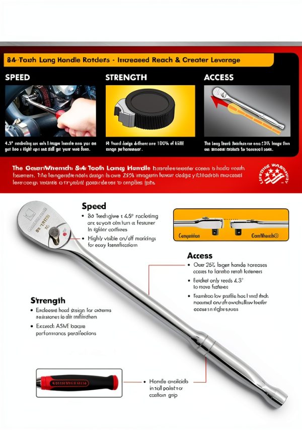 GEARWRENCH 2 Pc. 1/4" & 3/8" Drive Long Handle Teardrop Ratchet Set,84 Tooth - 81268-2